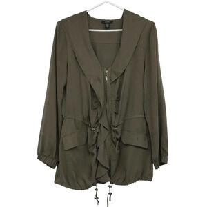 Alfani olive army green full zip hooded anorak jacket size 6
